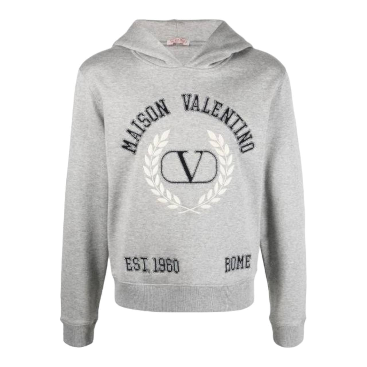 Valentino V logo Crest embroidered Hoodie Gray