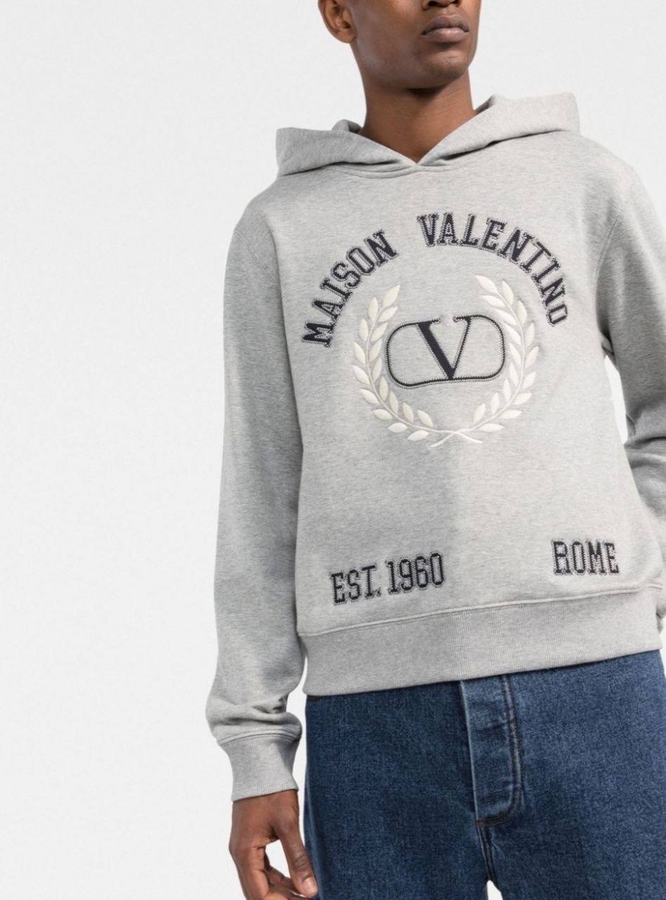 Valentino V logo Crest embroidered Hoodie Gray