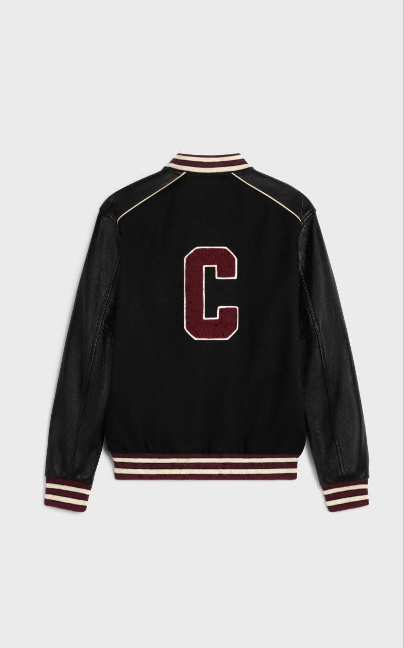 CELINE CLASSIC TEDDY JACKET IN TEXTURED WOOL BLACK / BURGUNDY